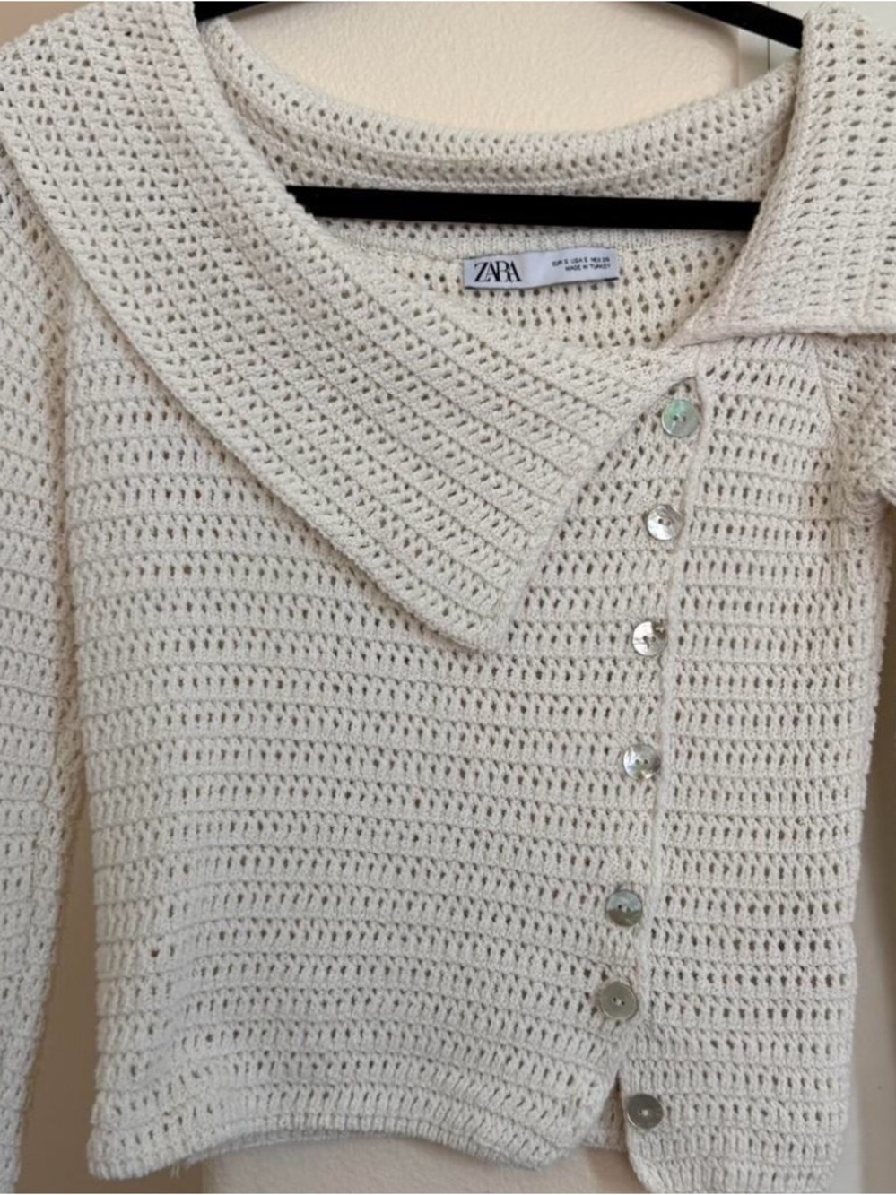 Zara cream crochet cardigan with button detail